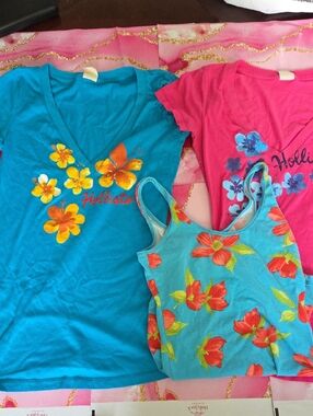 Hollister Girls Tank & Tees Set - Turquoise & Pink Floral